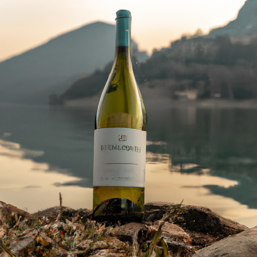 moscato wine bottle by an italian lakeside