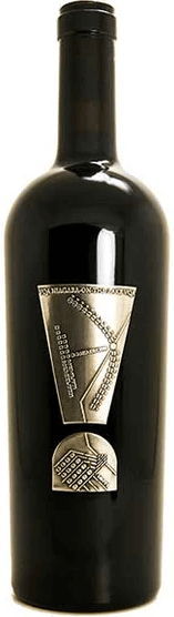 Black pillitteri exclamation cabernet franc wine bottle with a decorative silver label on a white background