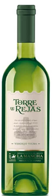 a bottle of Torre de Rejas verdejo blanco wine, on a white background
