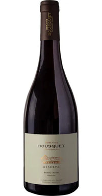 Thumbnail for A bottle of Bousquet Reserve Pinot Noir red wine, featuring a dark glass bottle with a cream-colored label and a dark brown capsule, isolated on a white background.