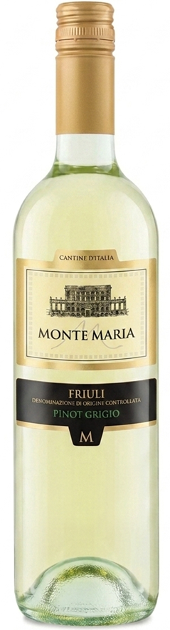 Monte Maria Pinot Grigio wine bottle on a white background