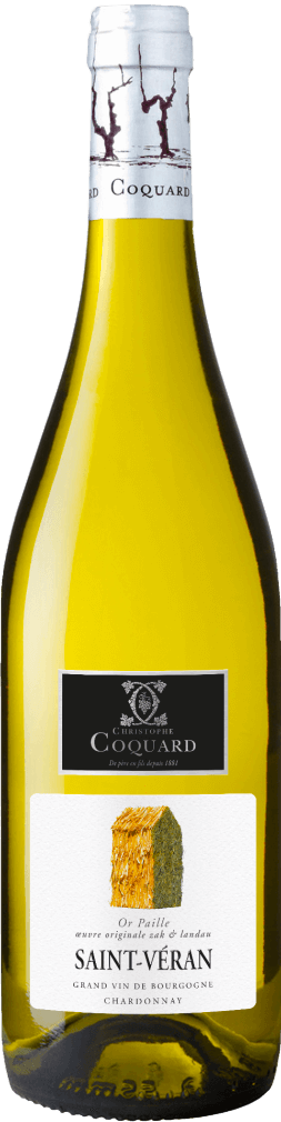 a bottle of Maison Coquard's Saint Veran white wine from Burgundy