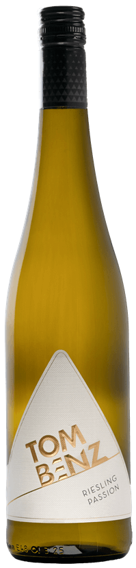 a 75cl bottle of tom benz riesling passion, on a white background